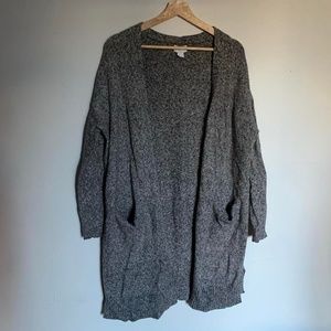 Old Navy women's long gray cardigan sweater, open front, pockets, size large